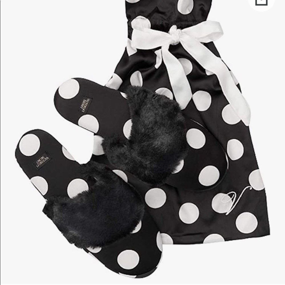 Victoria Secret Polka dot Satin Slippers Sz:L